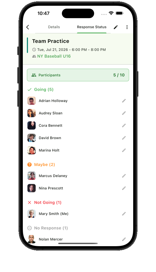 Teamnest Pro event response status summary