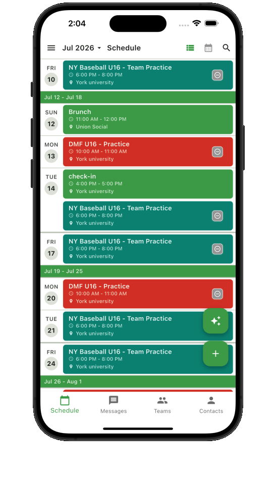 Teamnest schedule list screen